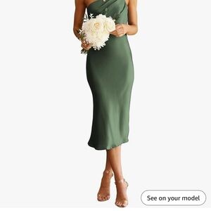 Amazon Green One Shoulder Sheath Dress Slit